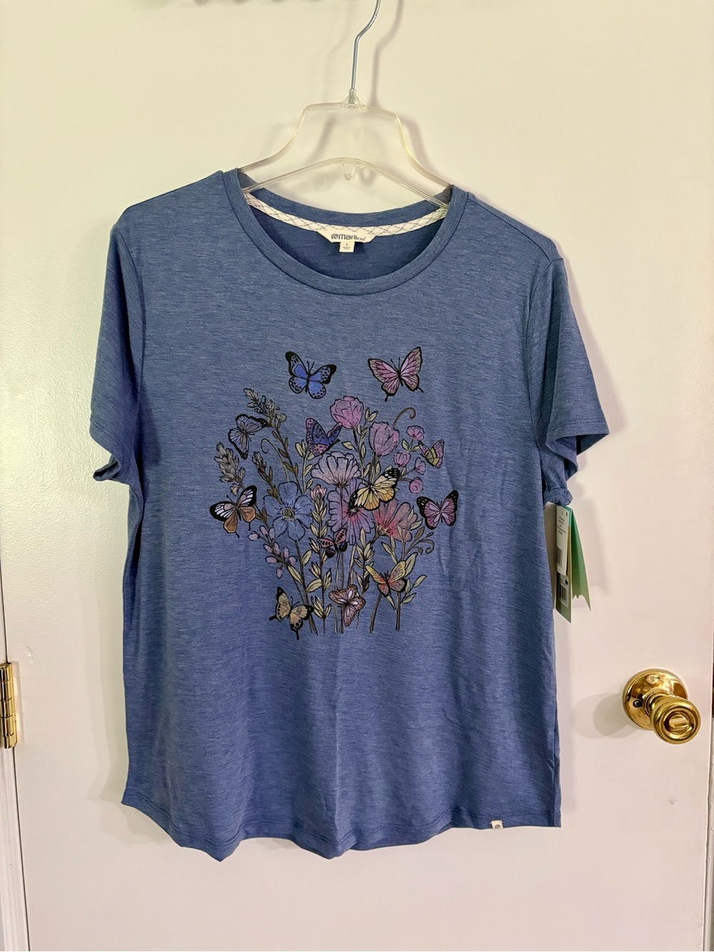NWT Marika Blue Short-Sleeve Butterfly & Floral Graphic Tee